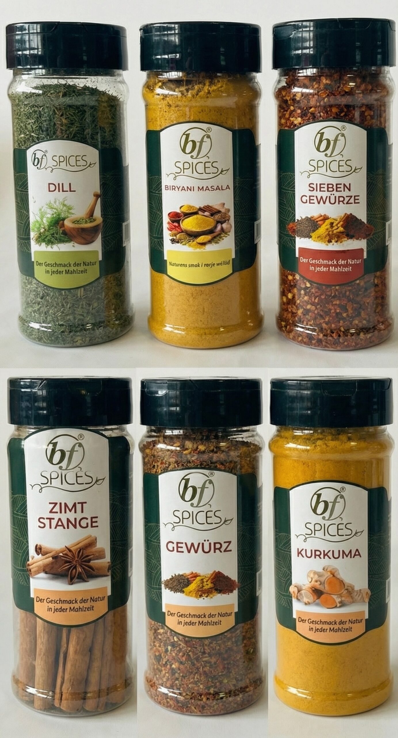BF Spices 8-product retail line glass jars